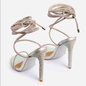 Glitter Sole Detail Lace Up Heel In Silver